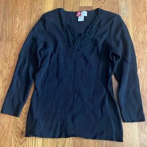 Black sweater — lace v-neck